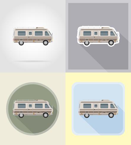 coche van caravana camper casa móvil iconos planos vector ilustración