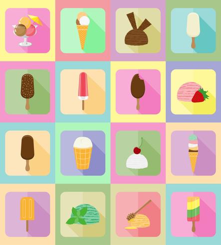 Ilustración de vector de iconos planos de helado