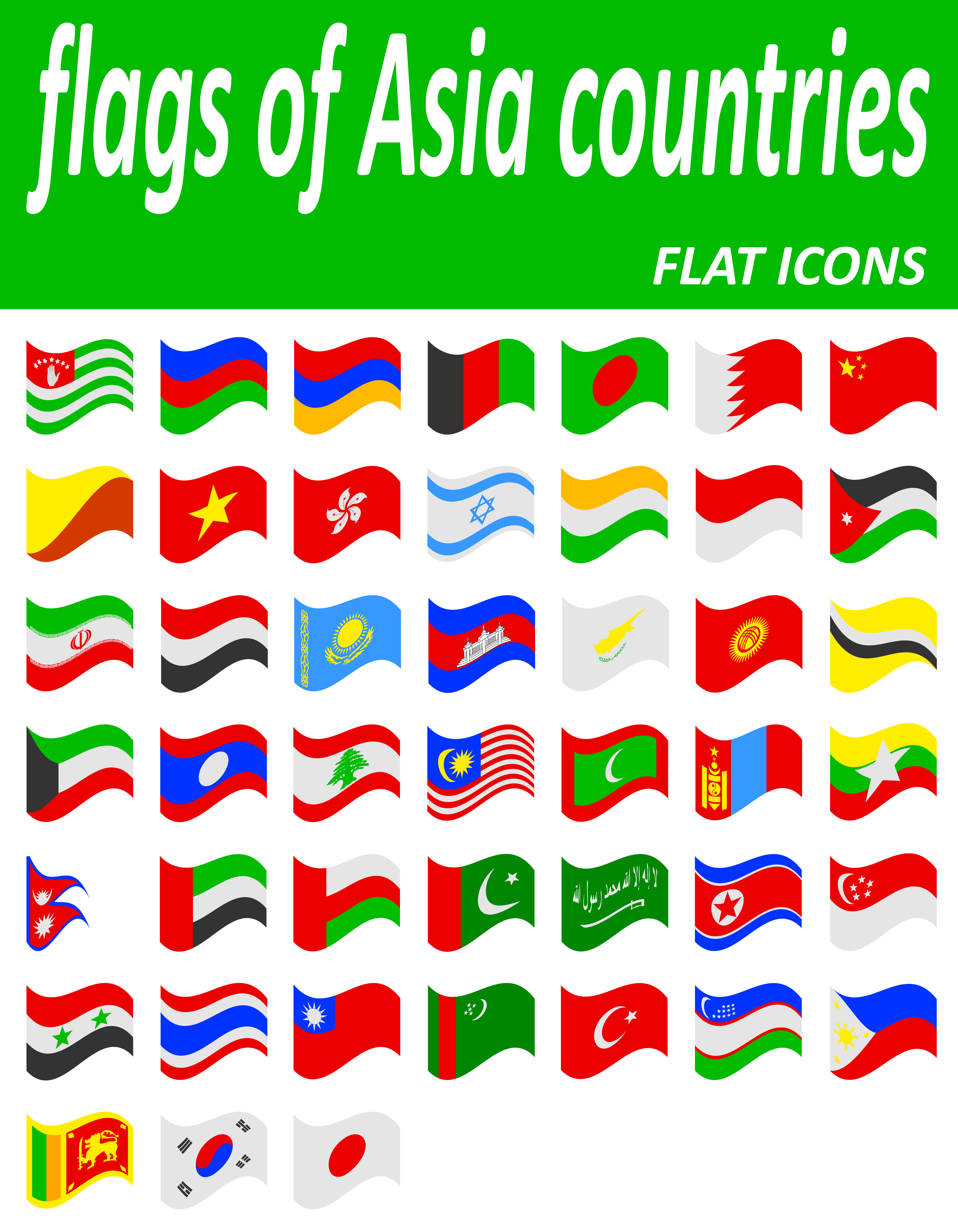 Flags Of Asia Countries Flat Icons Vector Illustration 513517 Vector