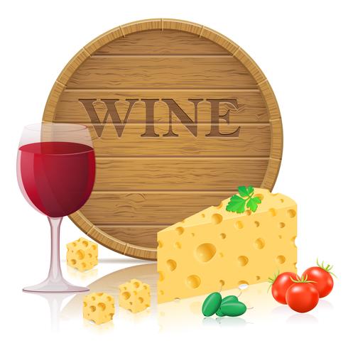 Bodegón con queso y vino ilustración vectorial vector