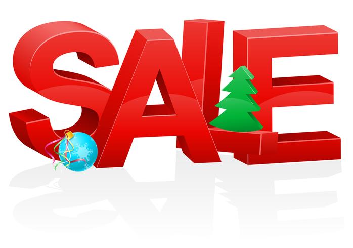 christmas and new year volumetric red inscription sale vector illustration
