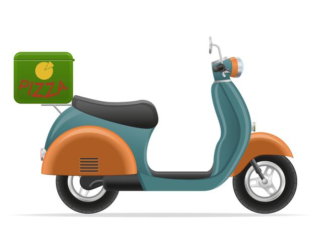 Scooter retro para la ilustración de vector de entrega de pizza