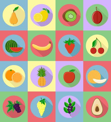 Frutas planas iconos con la ilustración de vector de sombra