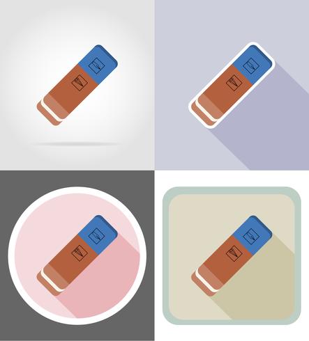 eraser gum stationery equipment set flat icons vector illustration