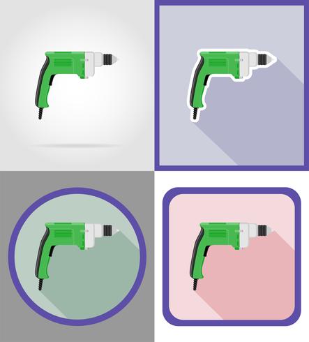 electric drill tools for construction and repair flat icons vector illustration