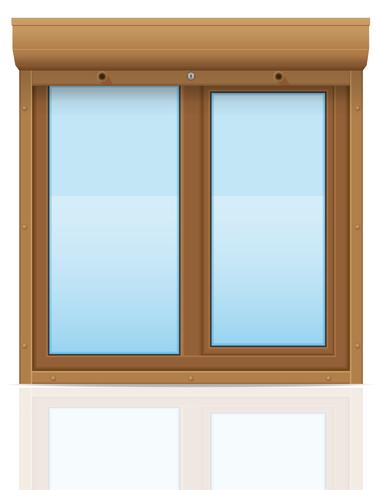 brown plastic window with rolling shutters vector illustration