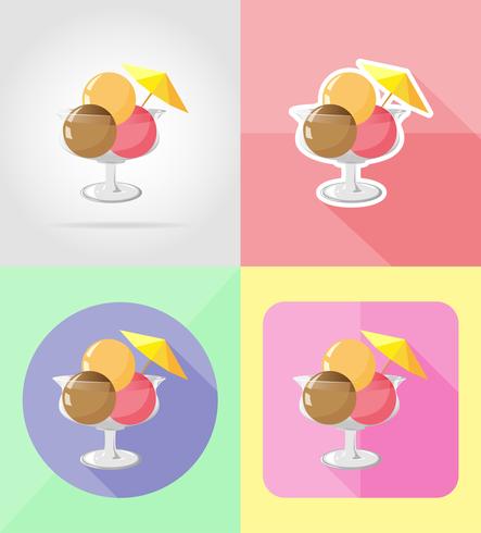 Ilustración de vector de iconos planos de helado