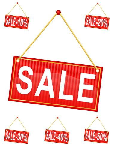 red sign label with the inscription sale hanging on a rope vector illustration