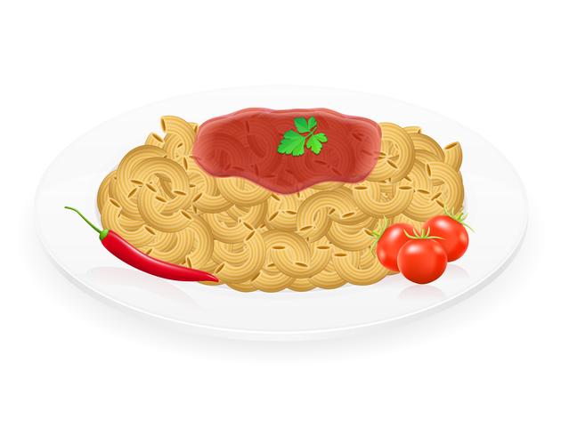 pasta on a plate with vegetables vector illustration