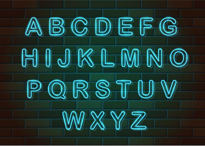 glowing neon letters english alphabet vector illustration