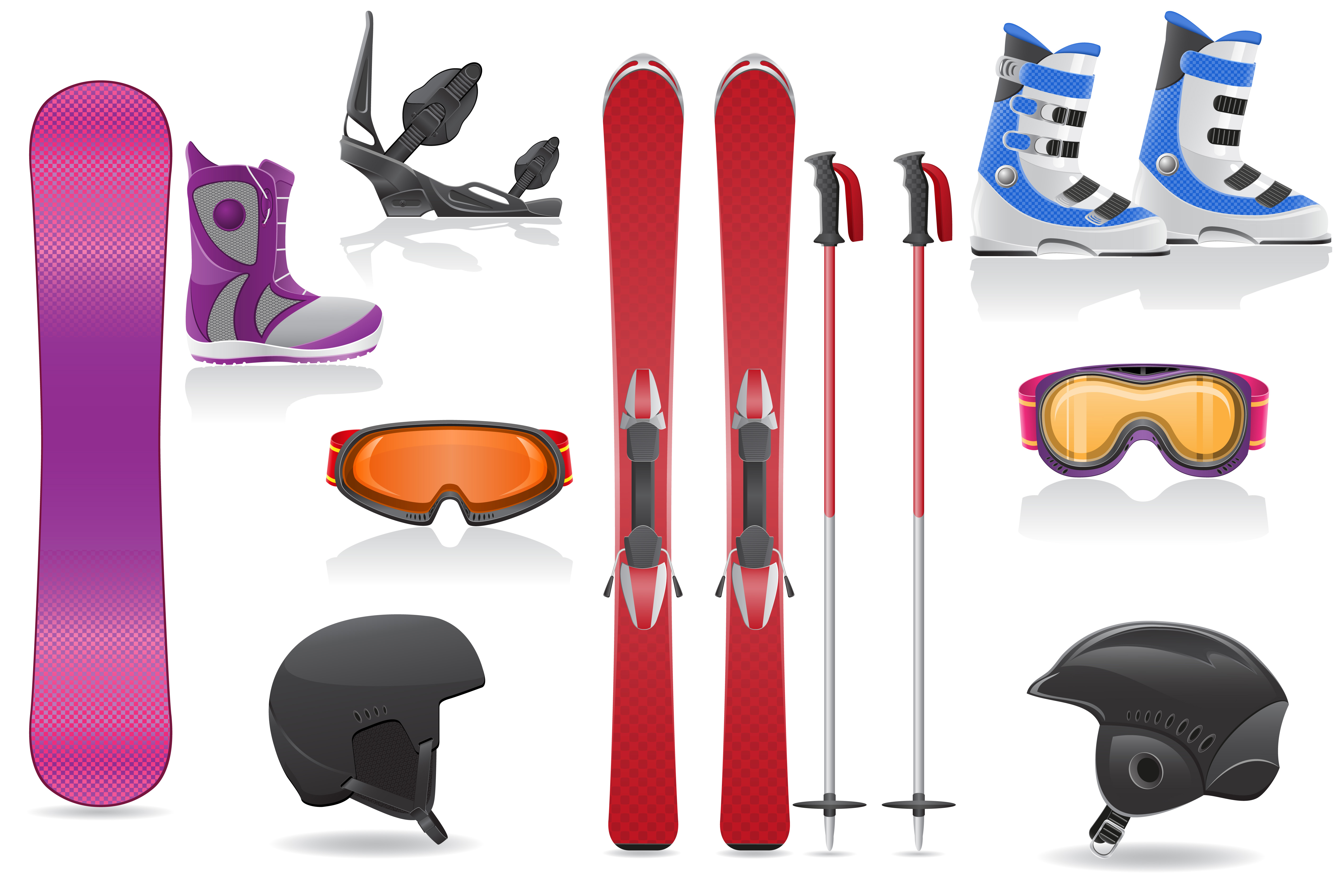 ski and snowboarding set icons equipment vector illustration 514477