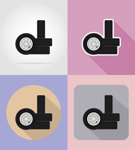 rueda para coche iconos planos vector illustration