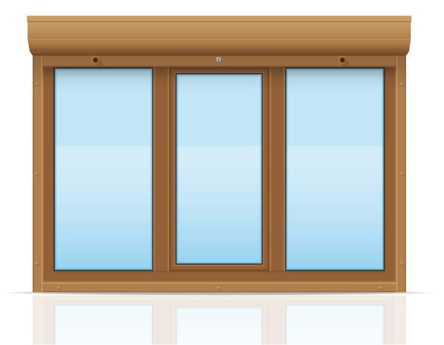 brown plastic window with rolling shutters vector illustration