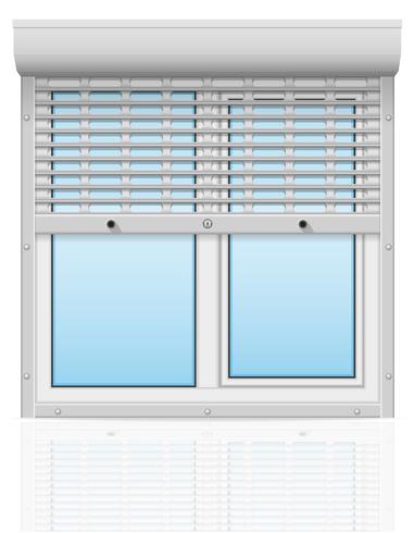 plastic window behind metal perforated rolling shutters vector illustration