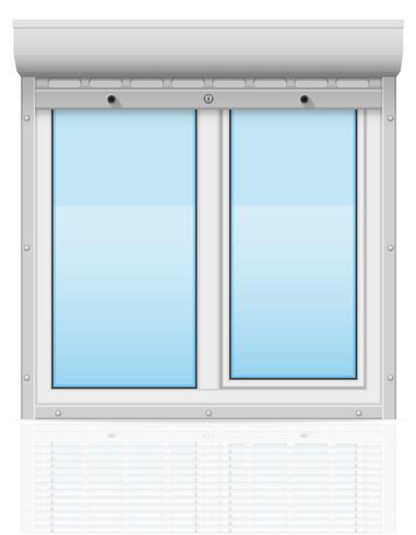 Ventana de plástico detrás de persianas metálicas perforadas ilustración vectorial vector