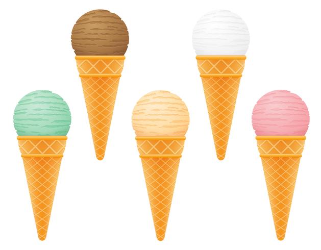 Bola de helado en la ilustración de vector de cono de waffle