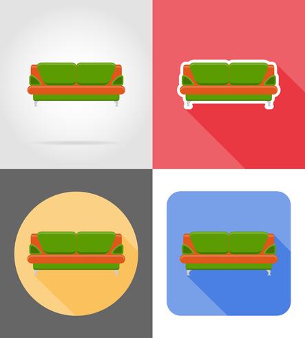 Sofá muebles set iconos planos vector illustration