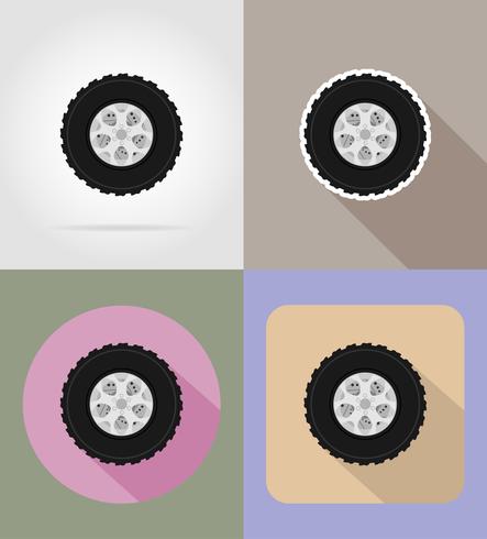 rueda para coche iconos planos vector illustration