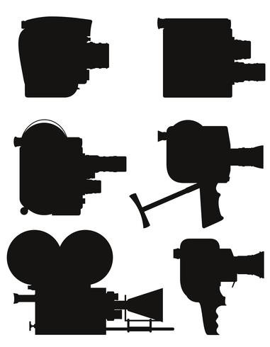old retro vintage movie video camera black silhouette vector illustration