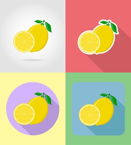 Iconos planos de frutas de limón con la ilustración de vector de sombra