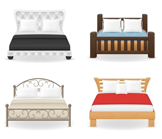 conjunto de iconos muebles cama doble vector illustration