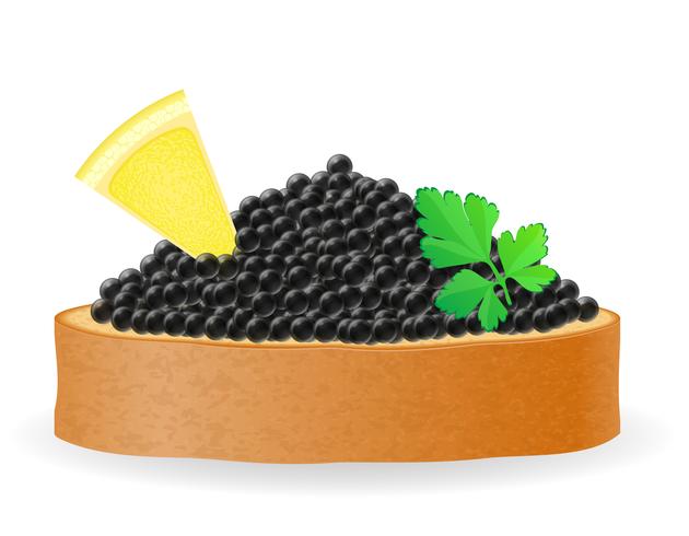 sandwich with black caviar lemon and parsley vector illustration