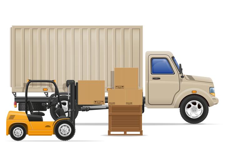 Carga camión entrega y transporte bienes concepto vector illustration