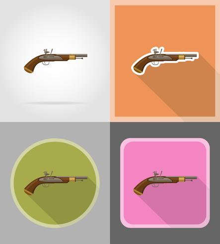 old retro flintlock pistol flat icons vector illustration