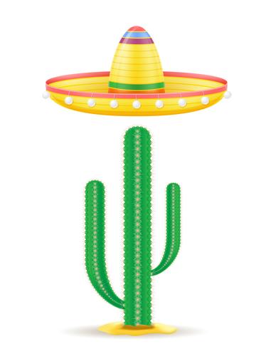 sombrero nacional mexicano tocado y cactus vector illustration