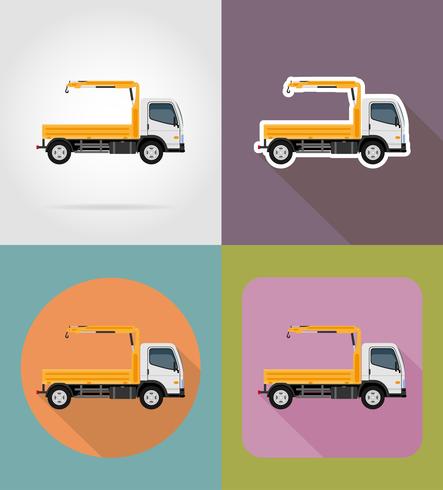 truck with a small crane for construction flat icons vector illustration