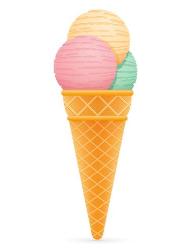 Bolas de helado en la ilustración de vector de cono de waffle