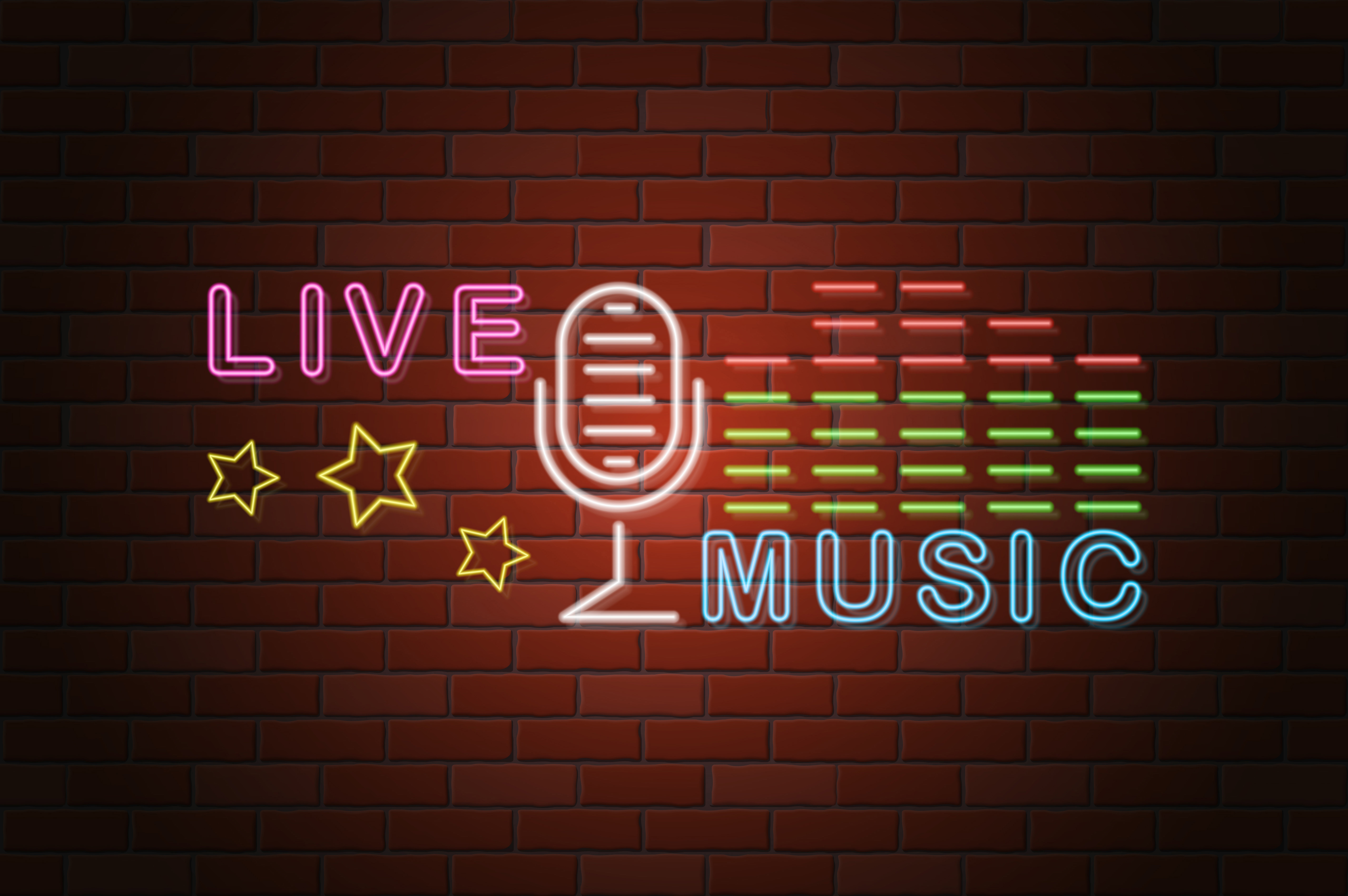 glowing neon signboard live music vector illustration 515652 Vector Art