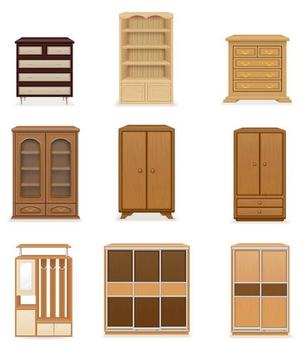 set icons furniture wardrobe cupboard and commode vector illustration