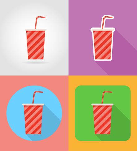 Refrescos en una taza de papel iconos de comida rápida con la ilustración de vector de sombra