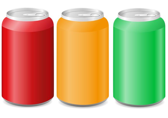 Latas de aluminio de colores con soda. vector