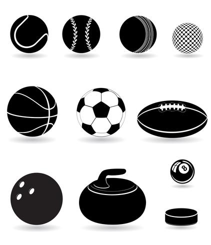 establecer iconos deporte bolas negro silueta vector ilustración