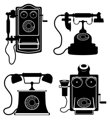 teléfono viejo retro vintage icono stock vector ilustración negro contorno silueta