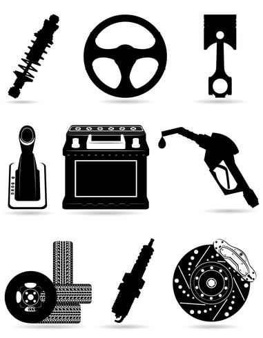 conjunto de iconos de la ilustración de vector de silueta de auto partes negras