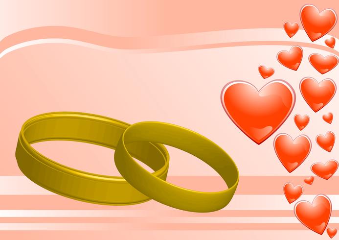 Anillos en el fondo rosa y corazones. vector