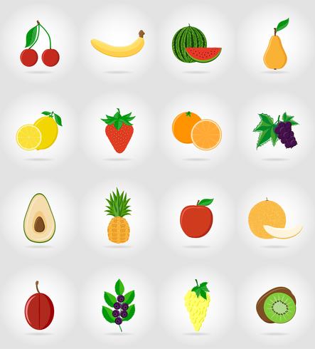 Frutas planas iconos con la ilustración de vector de sombra