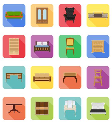 conjunto de muebles iconos planos vector illustration