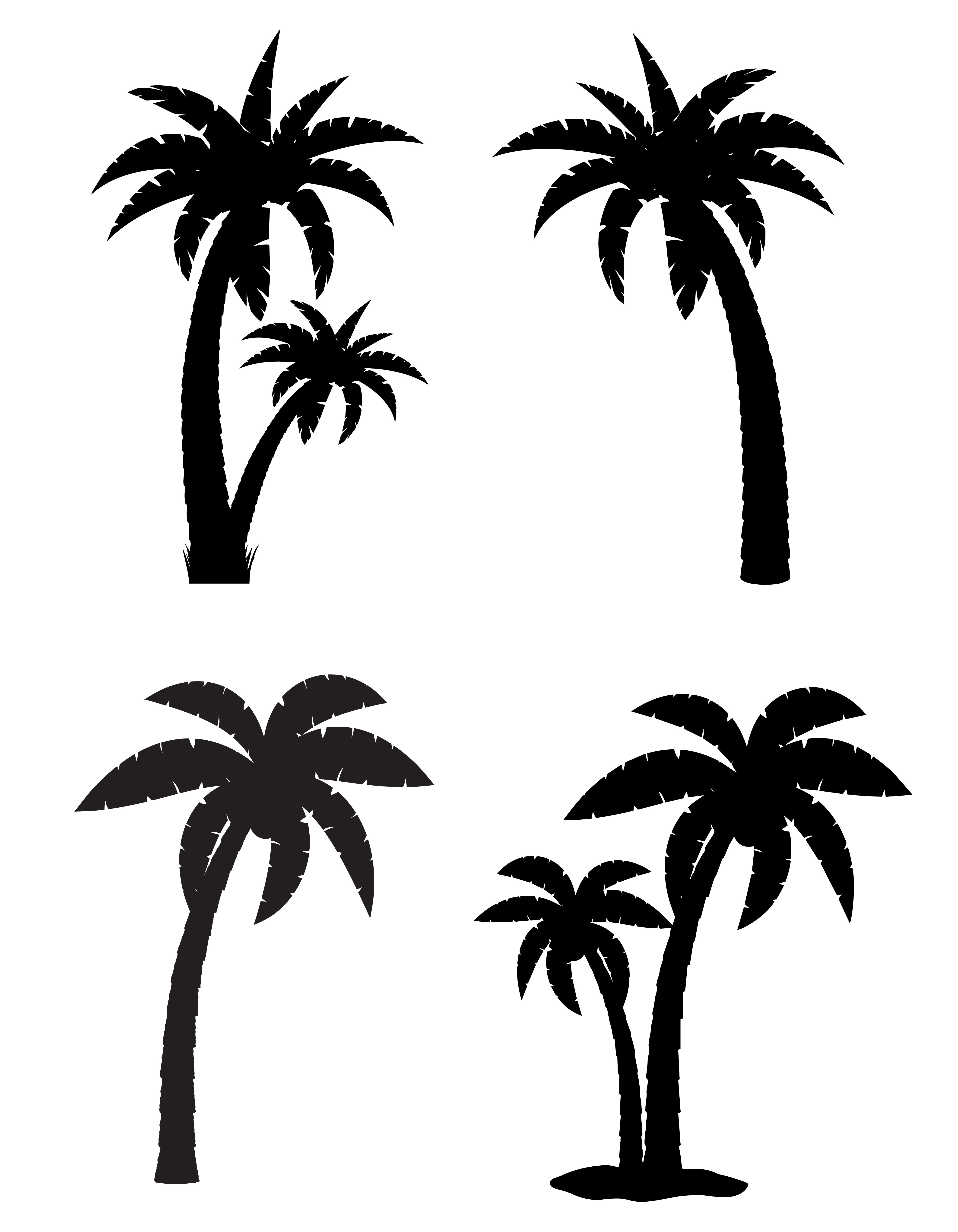 palm tropical tree set icons black silhouette vector illustration ...