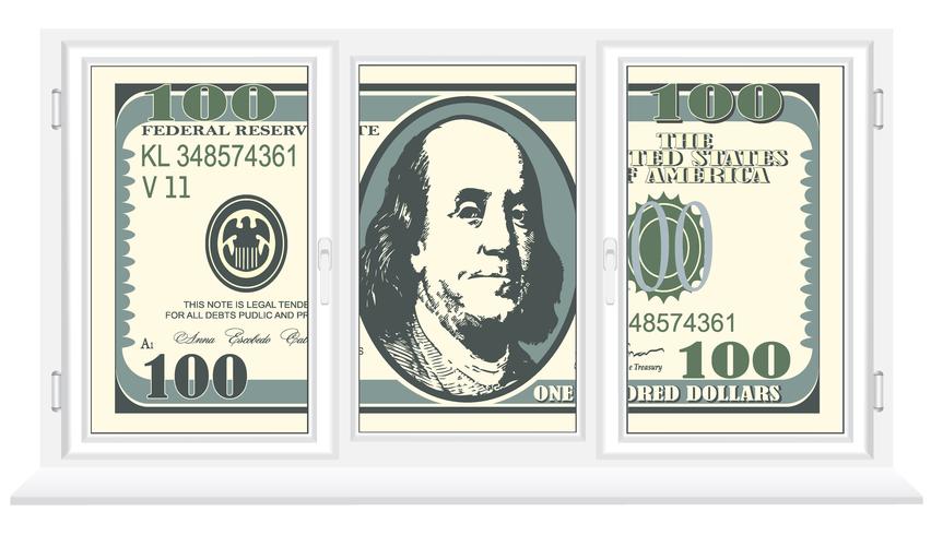 note one hundred dollars in a plastic window vector
