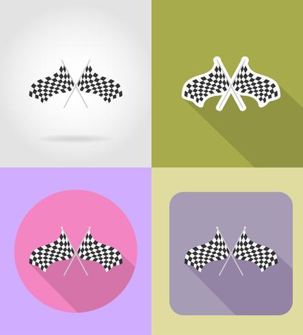 banderas a cuadros para los iconos planos de carreras de coches vector illustration