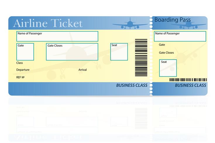 Ilustración de vector de clase de negocio de billete de avión