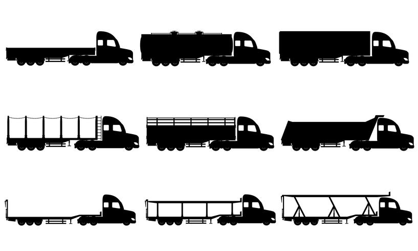 set icons trucks semi trailer black silhouette vector illustration