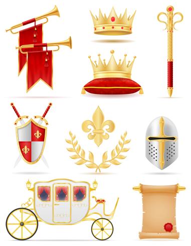 Rey real atributos de oro de la ilustración de vector de poder medieval