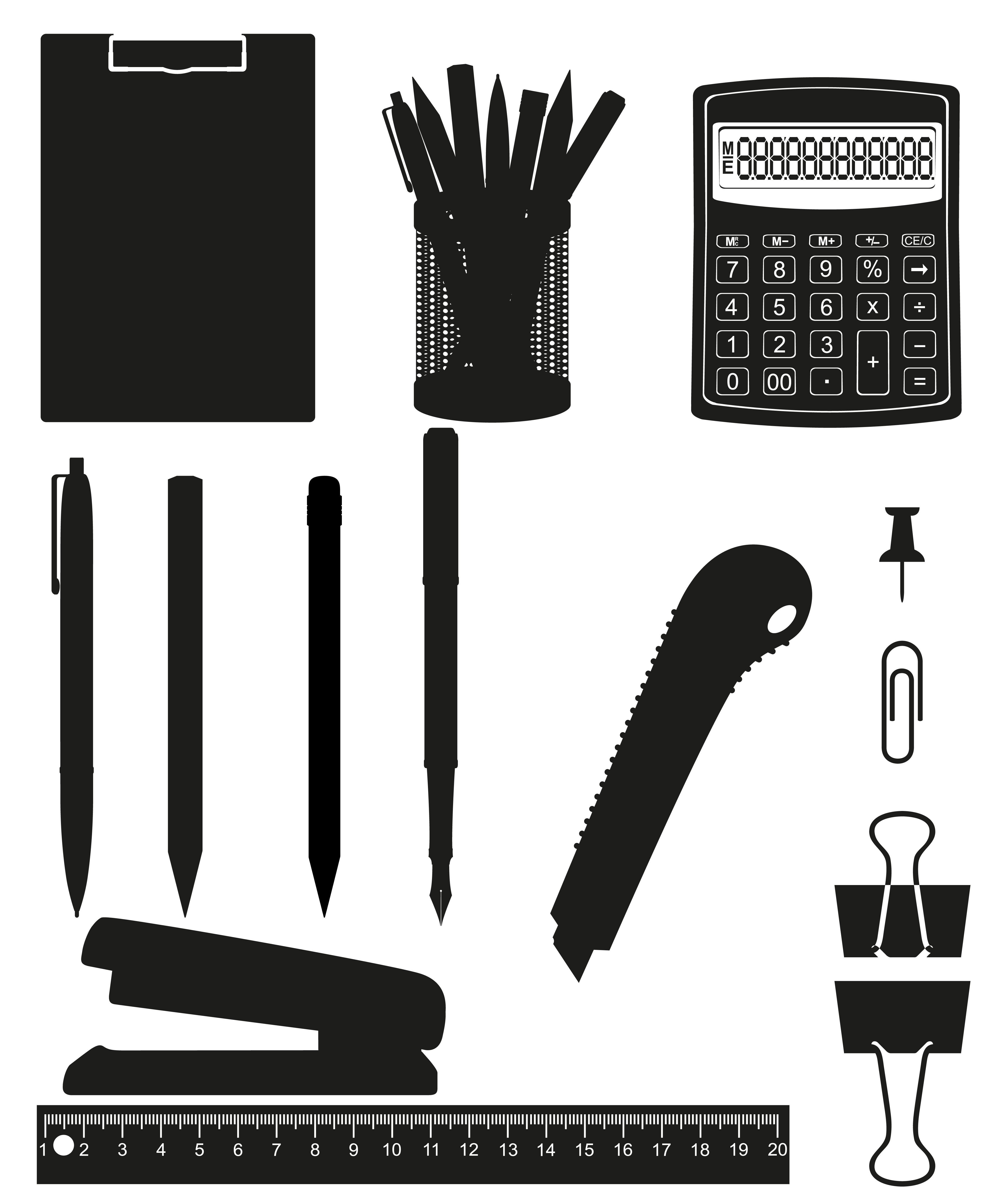 stationery set icons black silhouette vector illustration 516464 Vector
