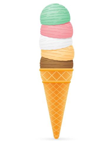 Bolas de helado en la ilustración de vector de cono de waffle