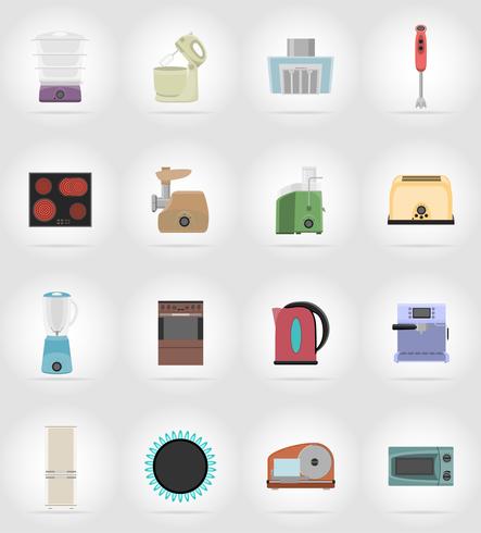 Electrodomésticos para los iconos planos de cocina vector illustration